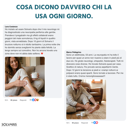 Solvaris — Finalmente sollievo immediato da bruciore, formicolio e scosse dalla prima sera.
